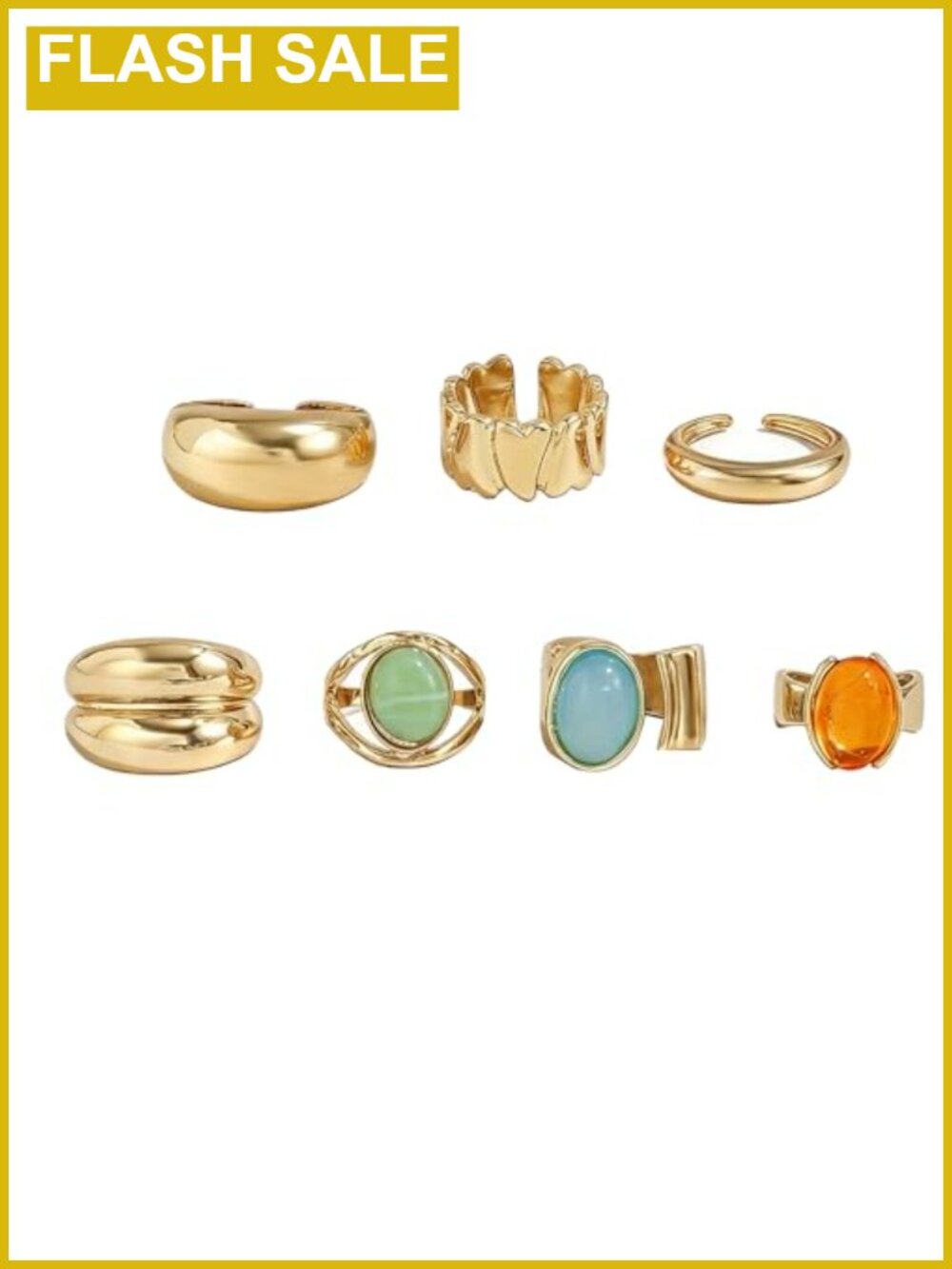 7pc Adjustable Stackable Rings Set Chunky Statement Women's Jewelry